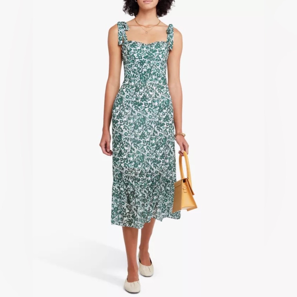 Toile de Jouy Floral Print Sleeveless
Midi Dress, Green Size:S